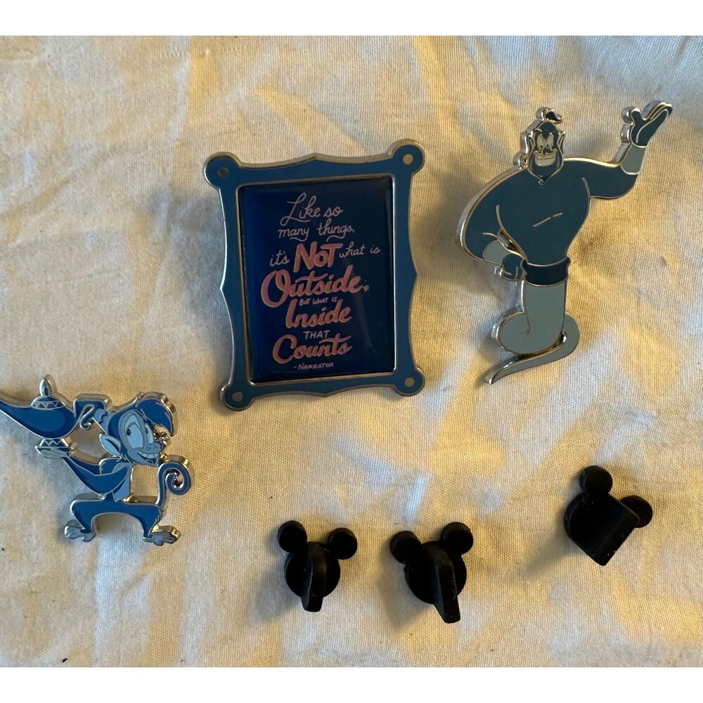 Disney Aladdin's 3 Piece Pin Set: Abu, Genie, and Quote
